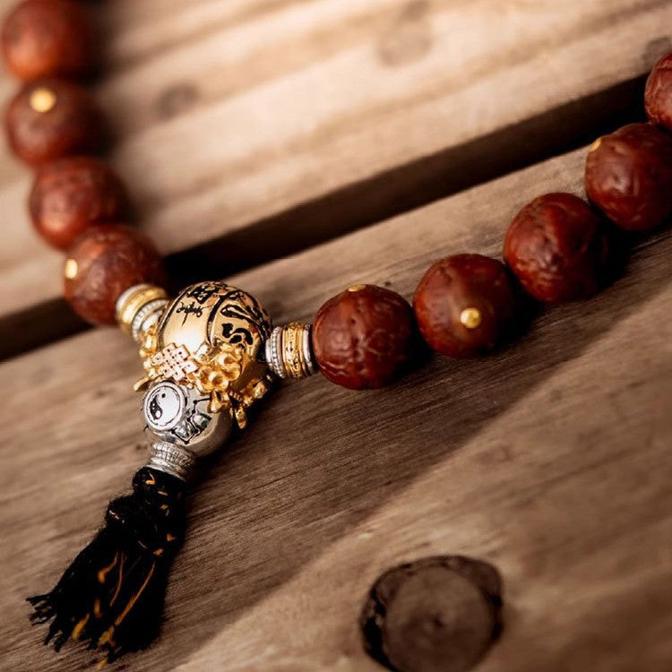 Windfall Fortune Bracelet | Fēn Jīn Triple Wealth Connector + Universal Axis | Red Agate & Yin-Yang Charm