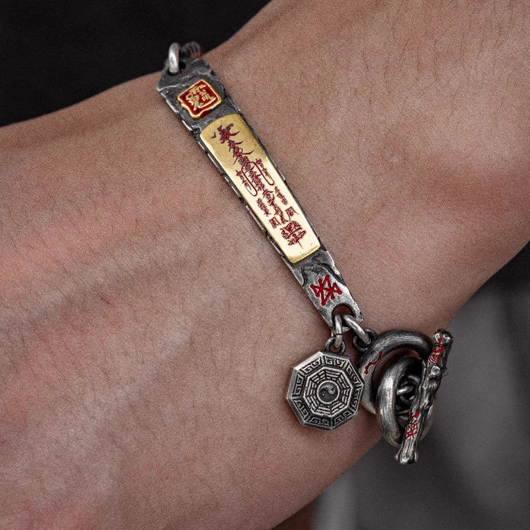 Dansenmonk Taoist Wealth Talisman Bracelet | Vintage Ethnic Style Copper Silver-Plated Amulet