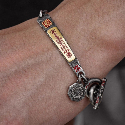 Dansenmonk Taoist Wealth Talisman Bracelet | Vintage Ethnic Style Copper Silver-Plated Amulet