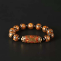 Vintage Tibetan Three-Eye Dzi Agate Bracelet | Antique Pattern Natural Agate Unisex Ethnic Worry Bead Jewelry