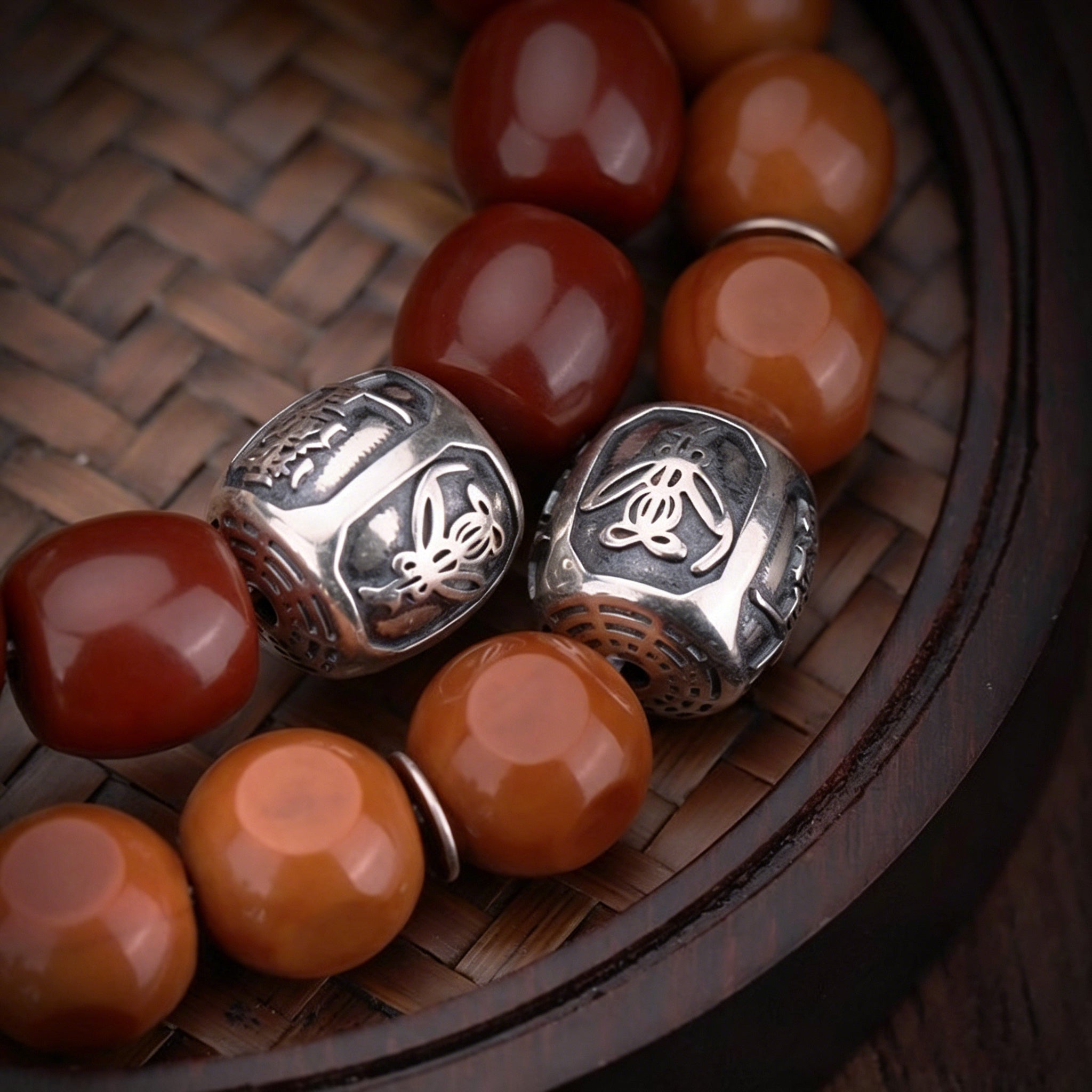 Dansenmonk Tibetan Silver Lotus Meditation Beads Spacer Set