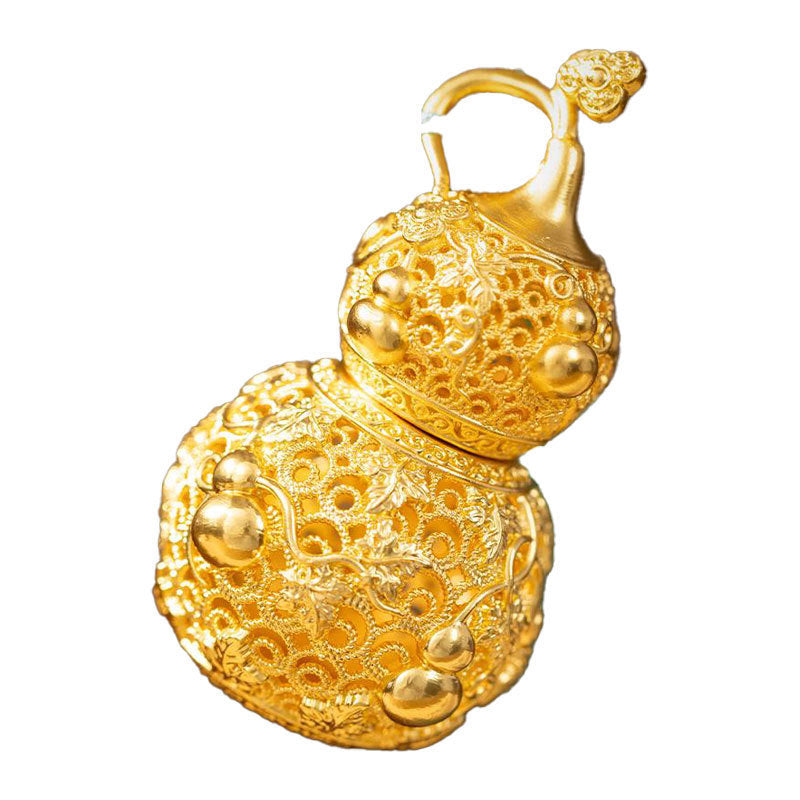 Chinese Filigree Gourd Car Charm | Openable Brass Incense Holder for Feng Shui & Good Fortune