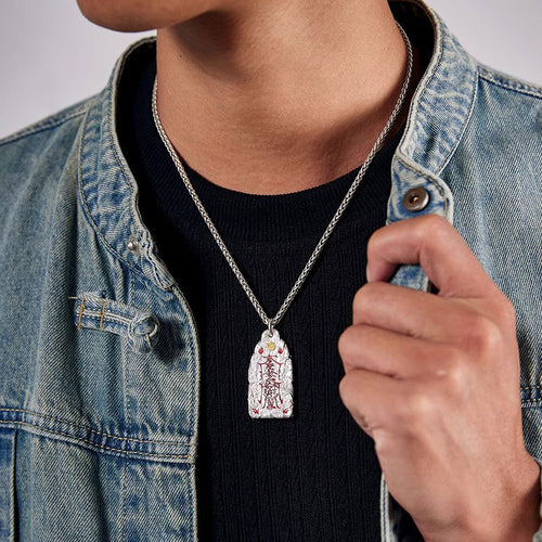 Dansenmonk Silver-Plated Copper Talisman Pendant | Ancient Eastern Protection Energy Amulet