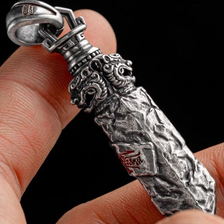 Taoist Spirit Talisman Sword Pendant | Handcrafted White Copper Protection Amulet (Multi-Use Charm)