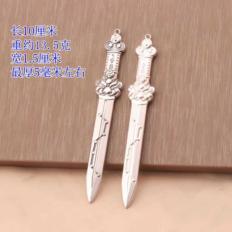 Taoist Seven Star Sword Pendant | Antiqued Silver-Plated Copper Protective Amulet for Keychains & Decor