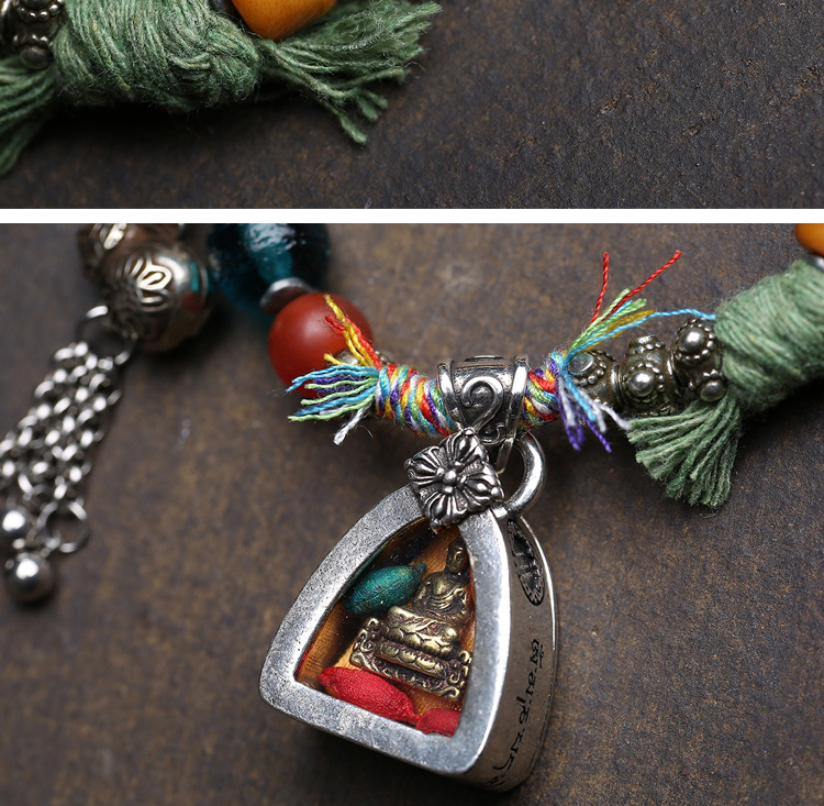 Dansenmonk Tibetan Hand-Woven Medicine Buddha Ghau Box Bracelet Vintage Ethnic Talisman for Healing Protection