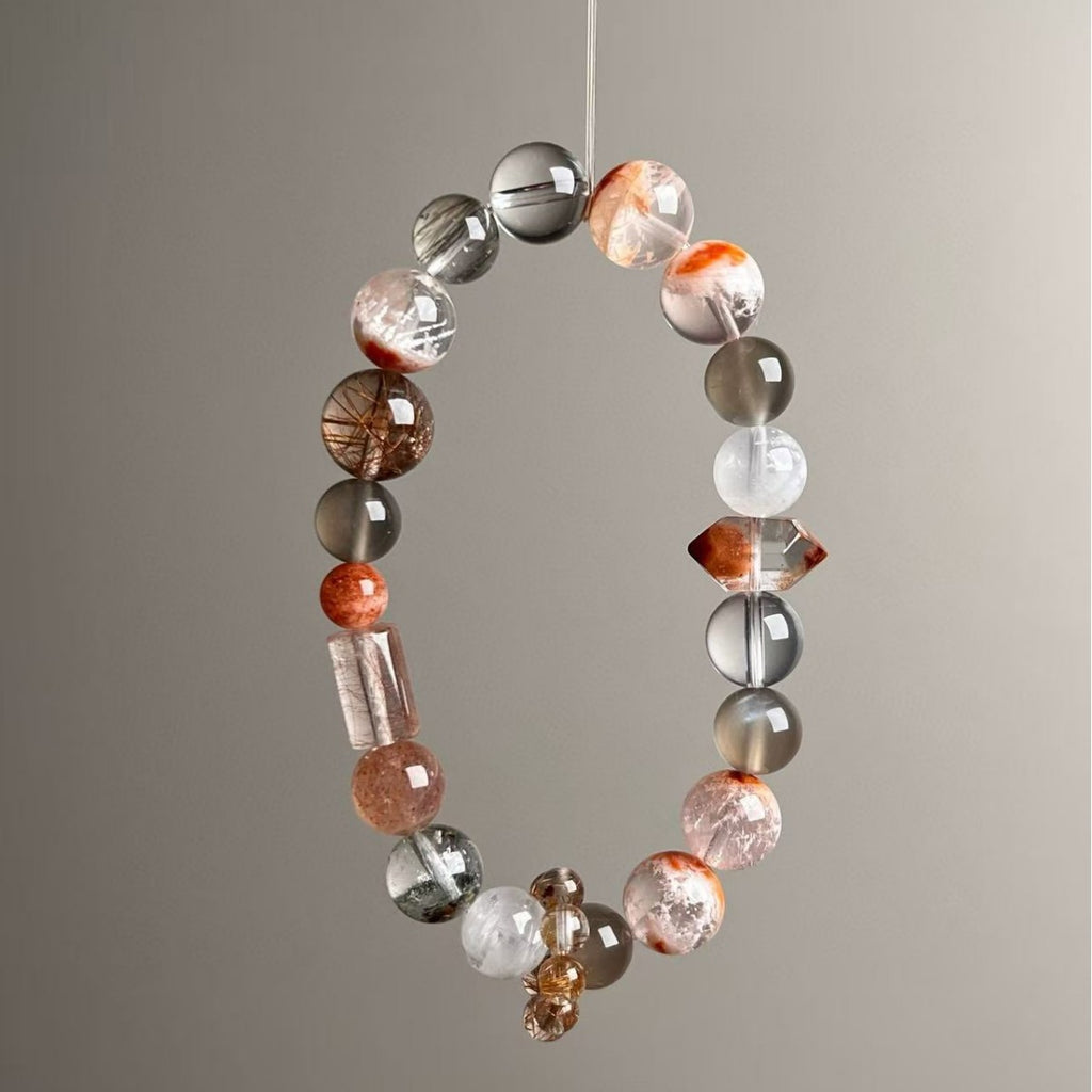 Dansenmonk 10mm Collectible Multi-Gem Crystal Bracelet | Copper Rutilated & Red Hematoid Wealth Guardian Stone For Scorpio Capricorn Aries Women Natural Healing Bracelet
