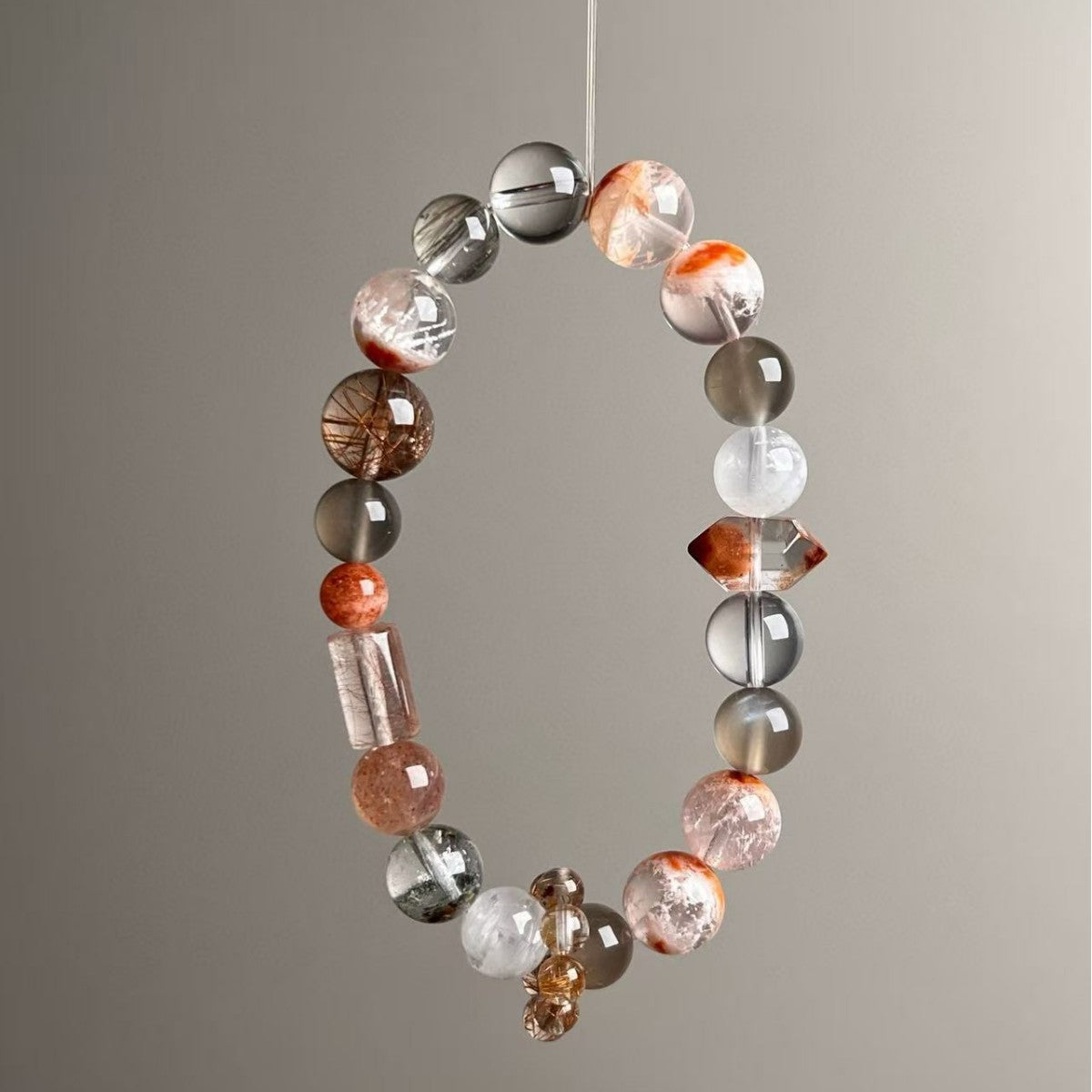 Dansenmonk 10mm Collectible Multi-Gem Crystal Bracelet | Copper Rutilated & Red Hematoid Wealth Guardian Stone For Scorpio Capricorn Aries Women Natural Healing Bracelet