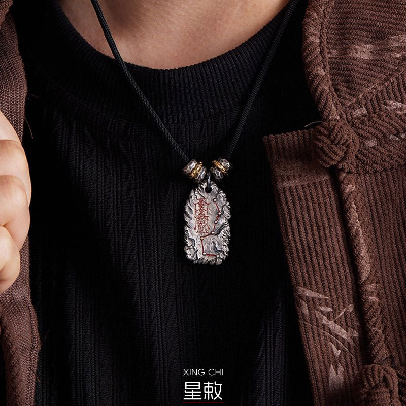 Taoist Big Dipper "Star Edict" Pendant | Antiqued Silver-Plated Copper Protective Amulet for Men & Women