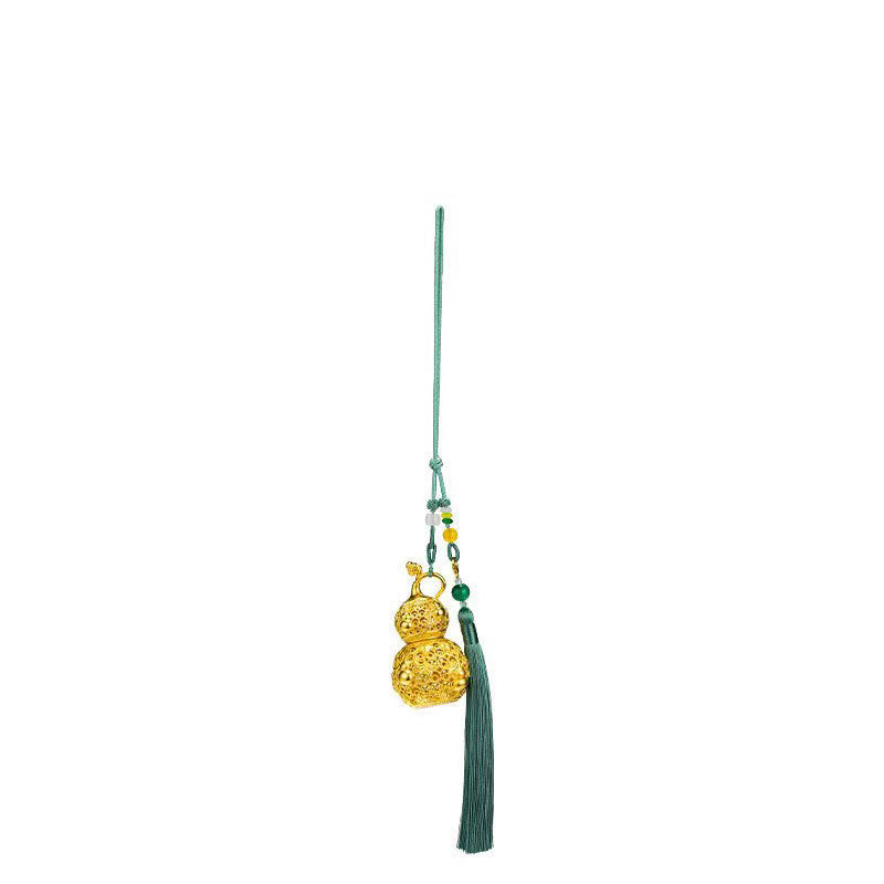 Chinese Filigree Gourd Car Charm | Openable Brass Incense Holder for Feng Shui & Good Fortune