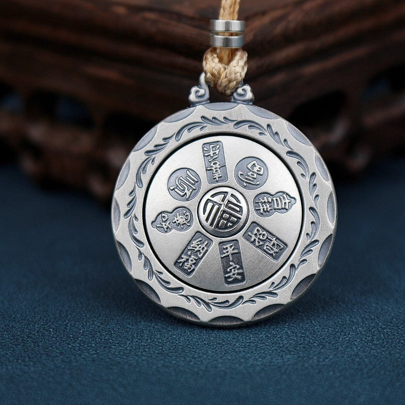 Tibetan Yellow Jambhala Rotating Mantra Pendant | Antiqued Silver-Plated Copper Wealth Amulet Necklace