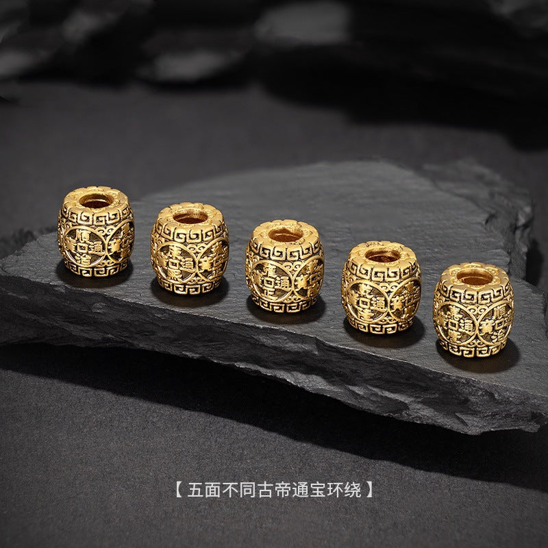 Five Emperor Coin Rotating Talisman Spacer Bead | Antiqued Brass DIY Bracelet Accessory for Good Fortune