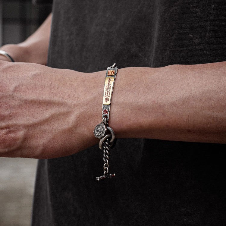 Dansenmonk Taoist Wealth Talisman Bracelet | Vintage Ethnic Style Copper Silver-Plated Amulet