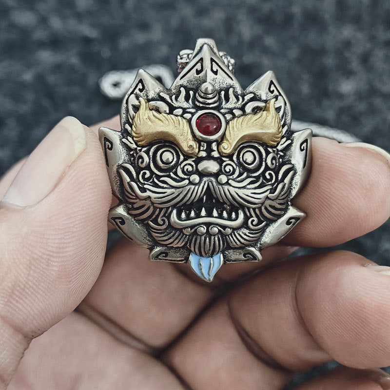 Chinese Guardian Lion "Shan Gui Ling" Pendant | Antiqued Copper Amulet for Luck & Protection