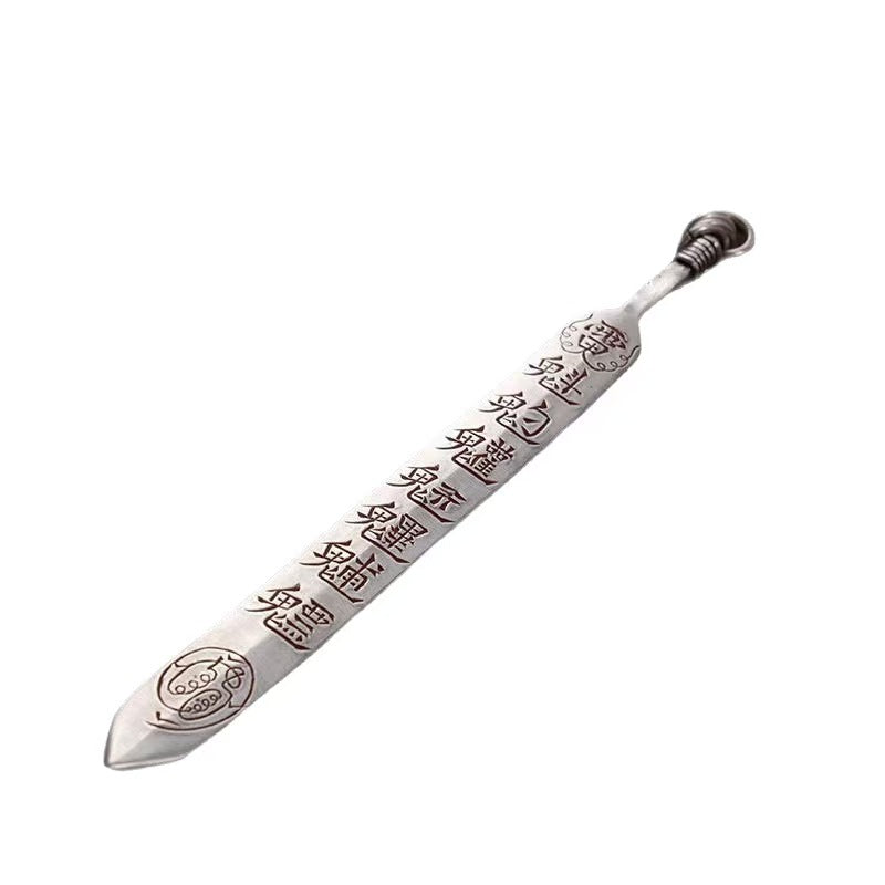 Taoist Talisman Sword Pendant | White Copper Vintage Protection Amulet (Dual-Use Tea Knife)