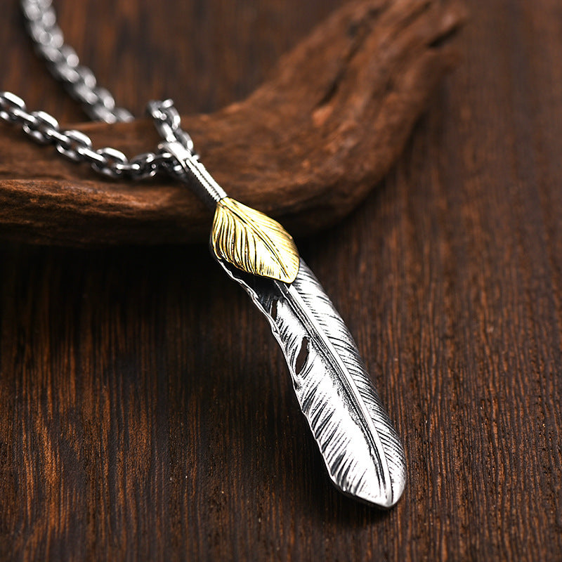 Master-Blessed Feather Protection Necklace | Silver & Gold Dual-Tone Pendant