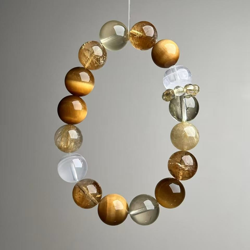Natural Rutilated Quartz Tiger's Eye Mixed Bracelet 12mm - View 1