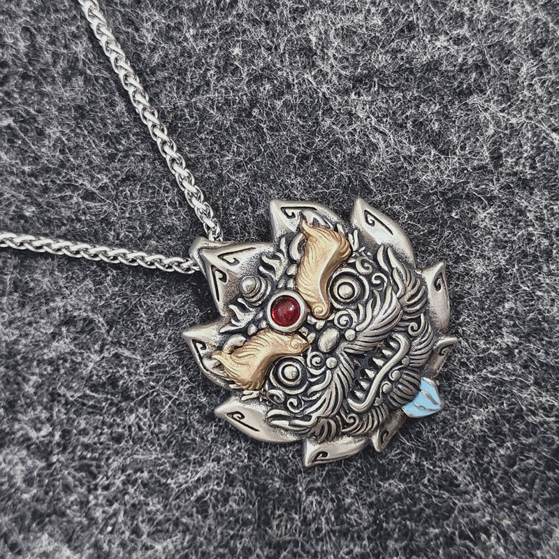 Chinese Guardian Lion "Shan Gui Ling" Pendant | Antiqued Copper Amulet for Luck & Protection