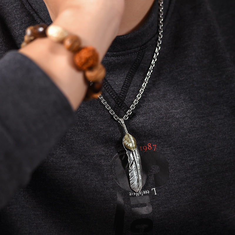 Master-Blessed Feather Protection Necklace | Silver & Gold Dual-Tone Pendant