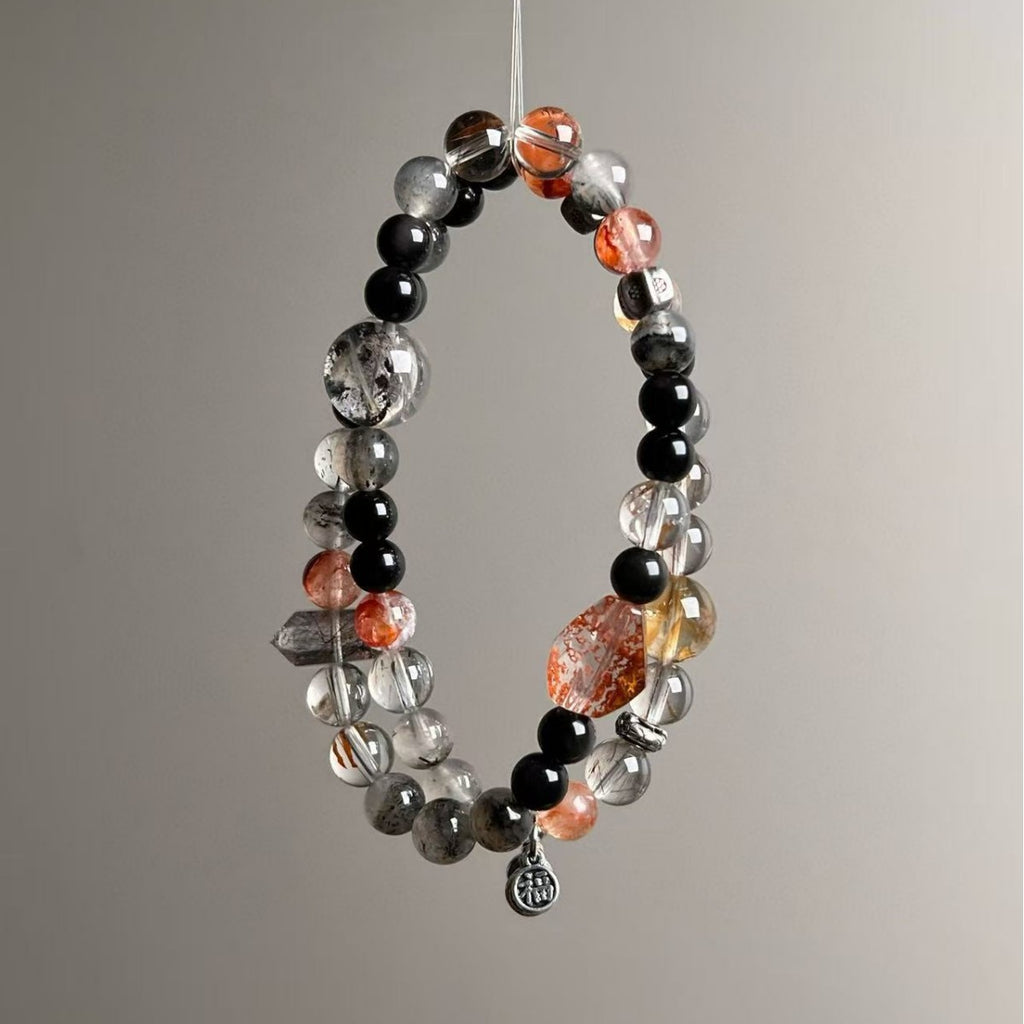 Natural Double-Loop Phantom Quartz Obsidian Crystal Bracelet - Necklace View 1