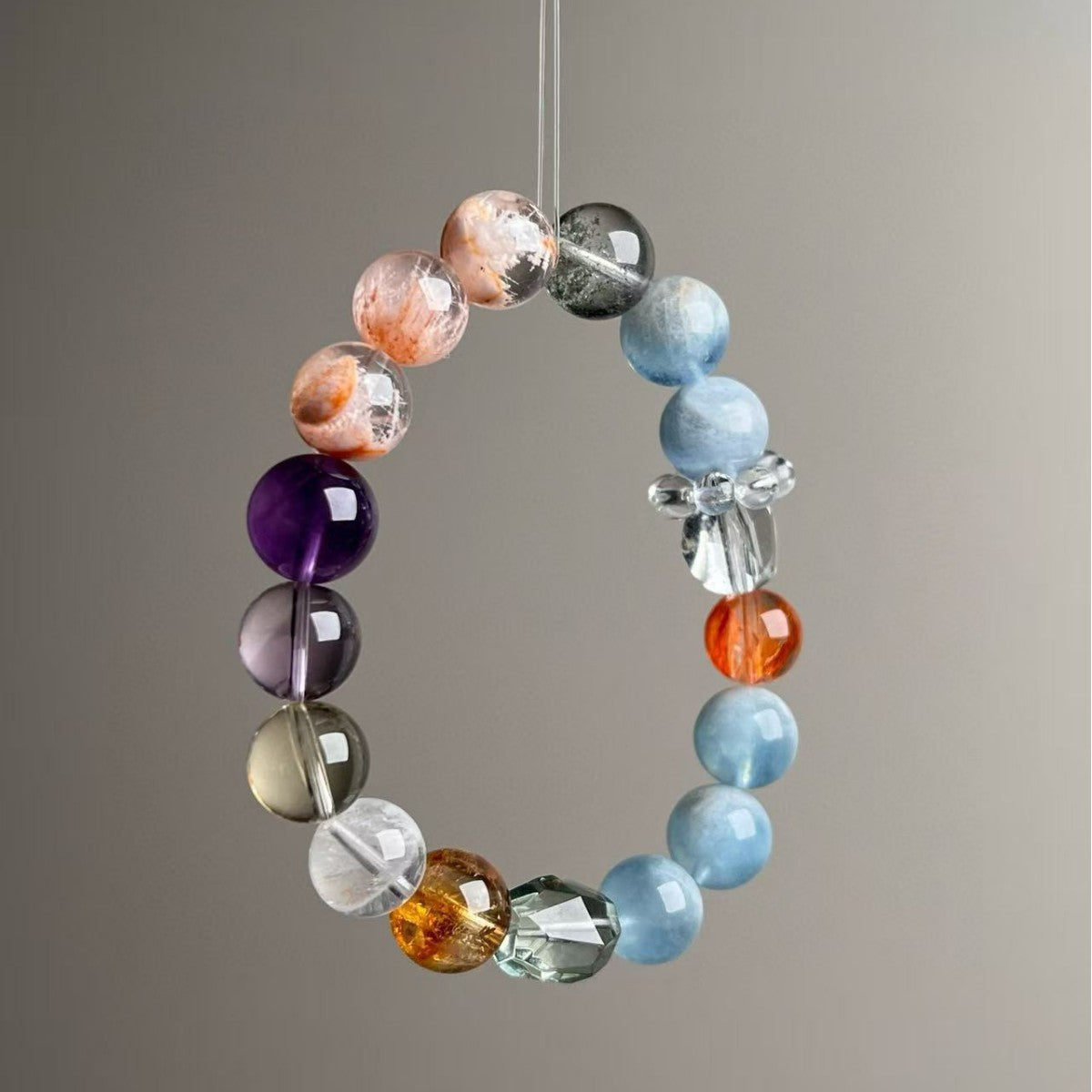 Natural Aquamarine Amethyst Clear Quartz Red Phantom Crystal Bracelet 11mm - View 1
