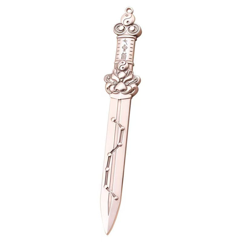 Taoist Seven Star Sword Pendant | Antiqued Silver-Plated Copper Protective Amulet for Keychains & Decor