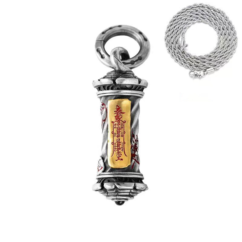 Taoist Scroll Talisman Pendant | Openable White Copper Amulet for Protection & Abundance