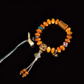 Tibetan Reclaimed Camel Bone Single Loop Mala Bracelet, Vintage Bone Beads with Silver & Copper Inlay, Dzi Bead Accents Ethnic Prayer Bracelet