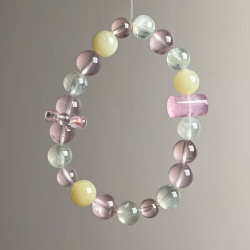 Natural Rose Quartz Fluorite Citrine Bracelet - Front View