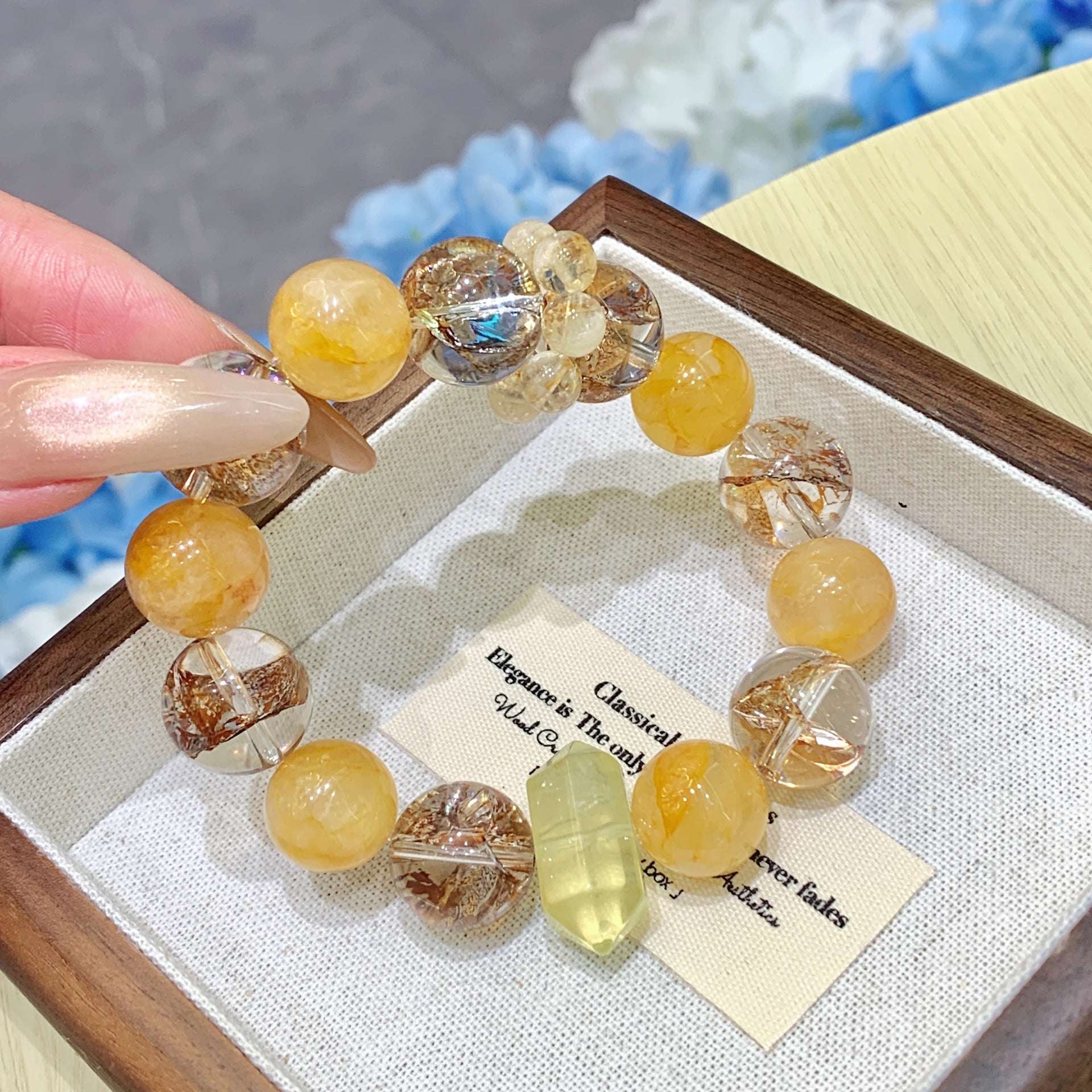Dansenmonk Natural Clear Quartz Multi-Stone Bracelet Handcrafted Crystal Beaded Bracelet 12-14mm Gemstone Jewelry
