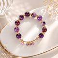 Dansenmonk Natural Purple Phantom Quartz Bracelet for Women | Luxury Crystal Beaded Bangle with Gold Charm