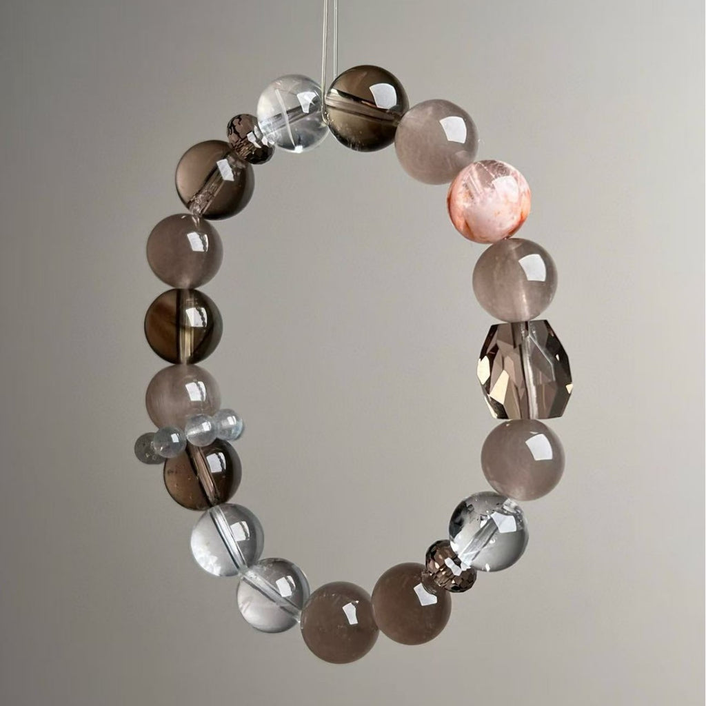 Natural Smoky Quartz Clear Quartz Rabbit-Hair Phantom Crystal Bracelet 11mm - View 1