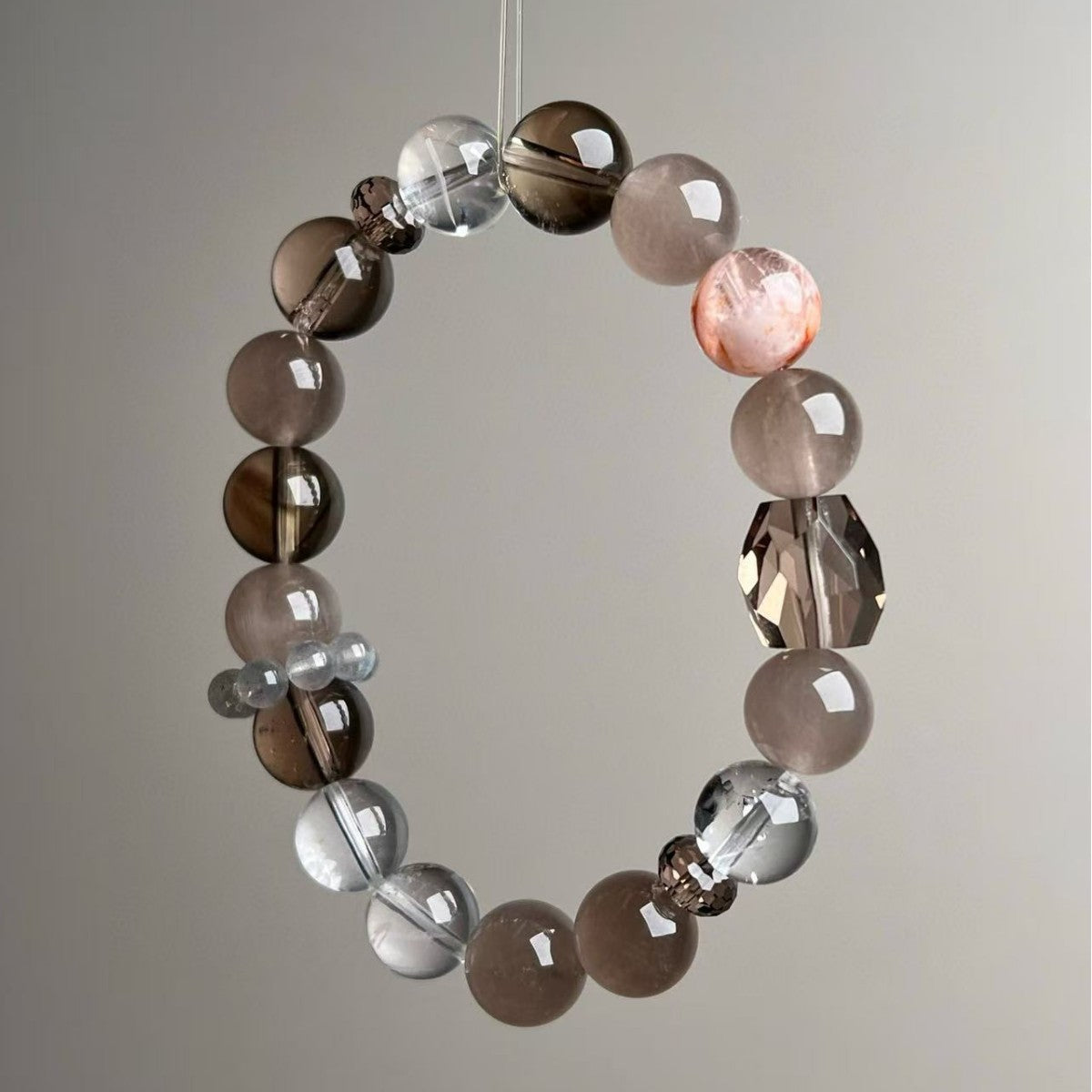 Natural Smoky Quartz Clear Quartz Rabbit-Hair Phantom Crystal Bracelet 11mm - View 1