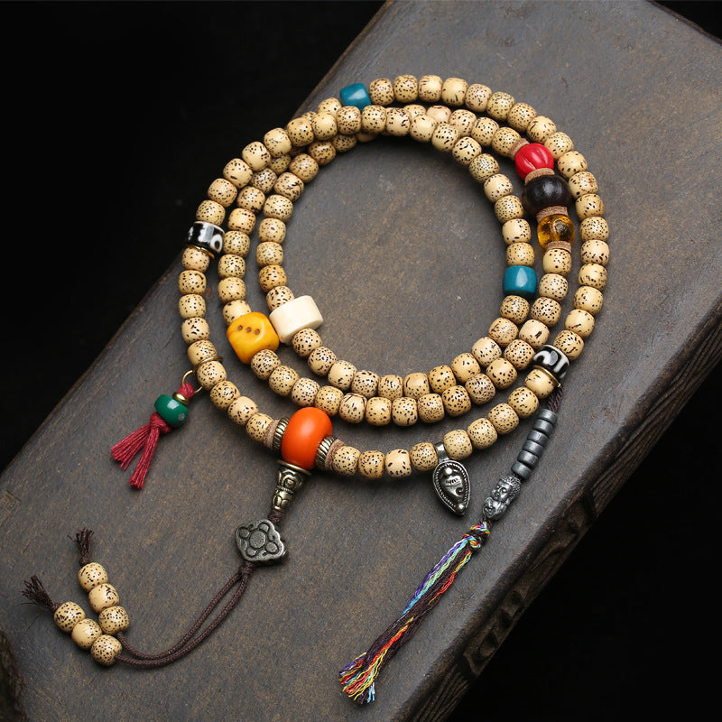 Dansenmonk Vintage Natural Hainan Old-Stock Star Moon Bodhi 108 Mala | Tibetan Style Prayer Bead Necklace