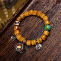 Tibetan Vintage Camel Bone Mala Bracelet | Dzi Bead, Agate & Fox Bone Charm, Single Loop Prayer Bracelet 10*8mm