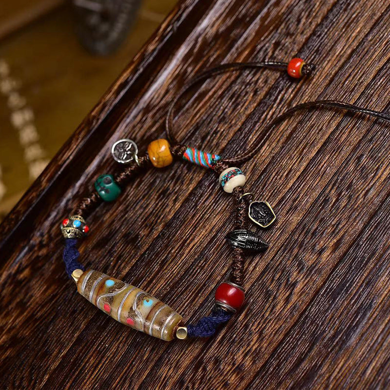 Handcrafted Tibetan Yak Bone Dzi Bead Bracelet