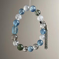 Natural Aquamarine Multi-Stone Bracelet 10mm with Vintage Tassel Charm - View 1