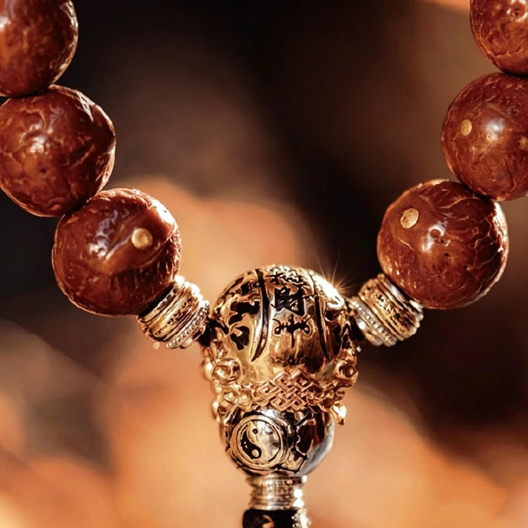 Taoist Fortune Gourd Guru Bead Set | Handcrafted Silver & Gold Tone Mala DIY Accessory for Bracelets