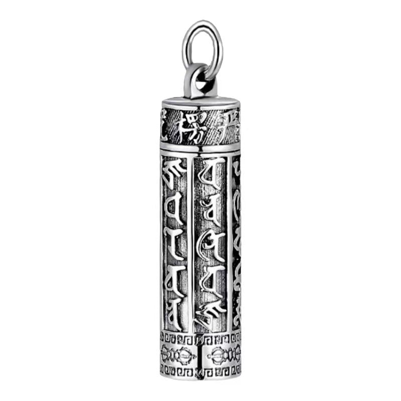 Leng Yan Mantra Openable Cylinder Pendant | Tibetan Silver Protection Amulet Necklace with Prayer Scroll