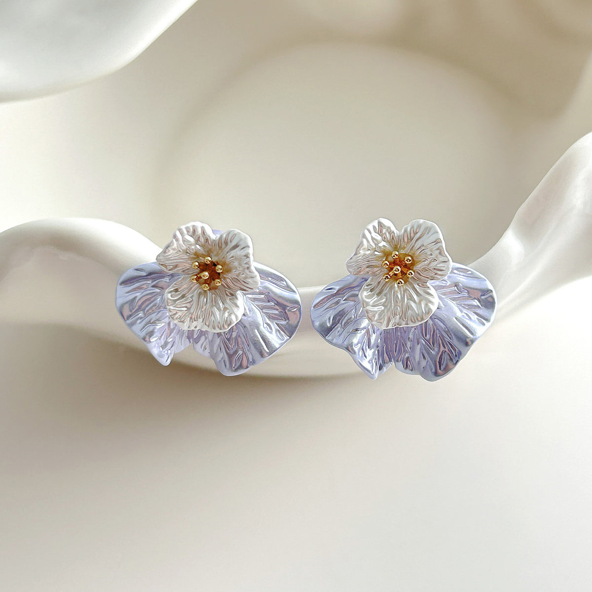 French Style 3D Flower Stud Earrings on model