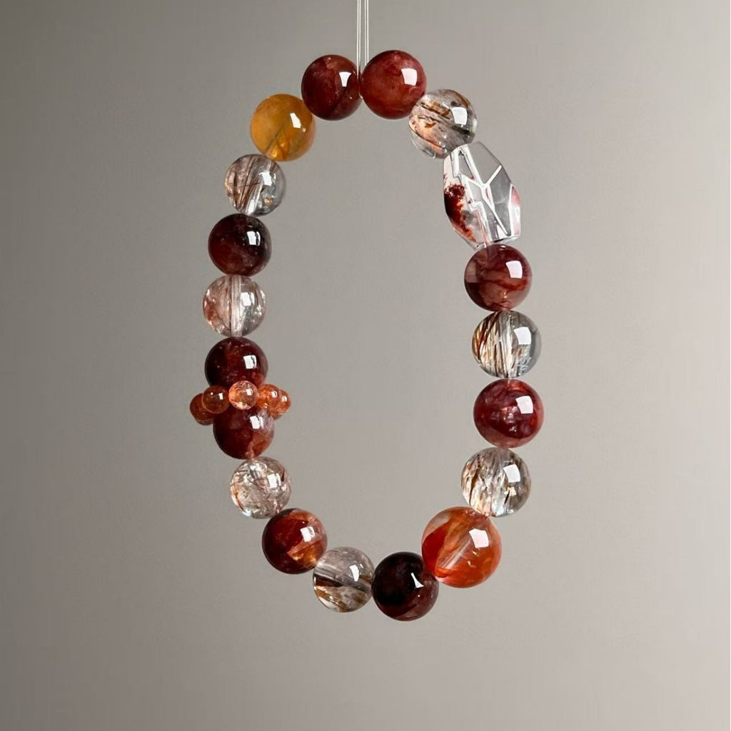 Dansenmonk 10mm Black Gold Super Seven Red Yellow Hematoid Crystal Bracelet Energy Guardian Wealth Stone For Scorpio Capricorn Aries Women Natural Healing Bracelet