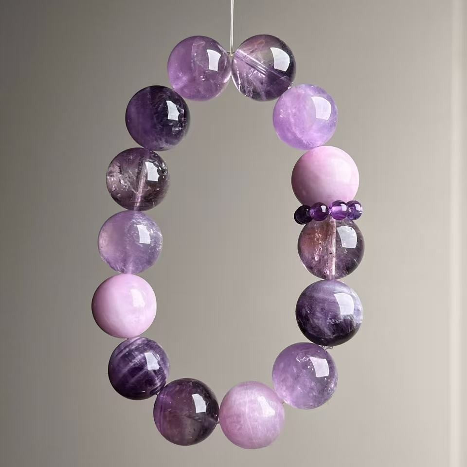Dansenmonk Natural Gradient Amethyst Bracelet 14mm Beads