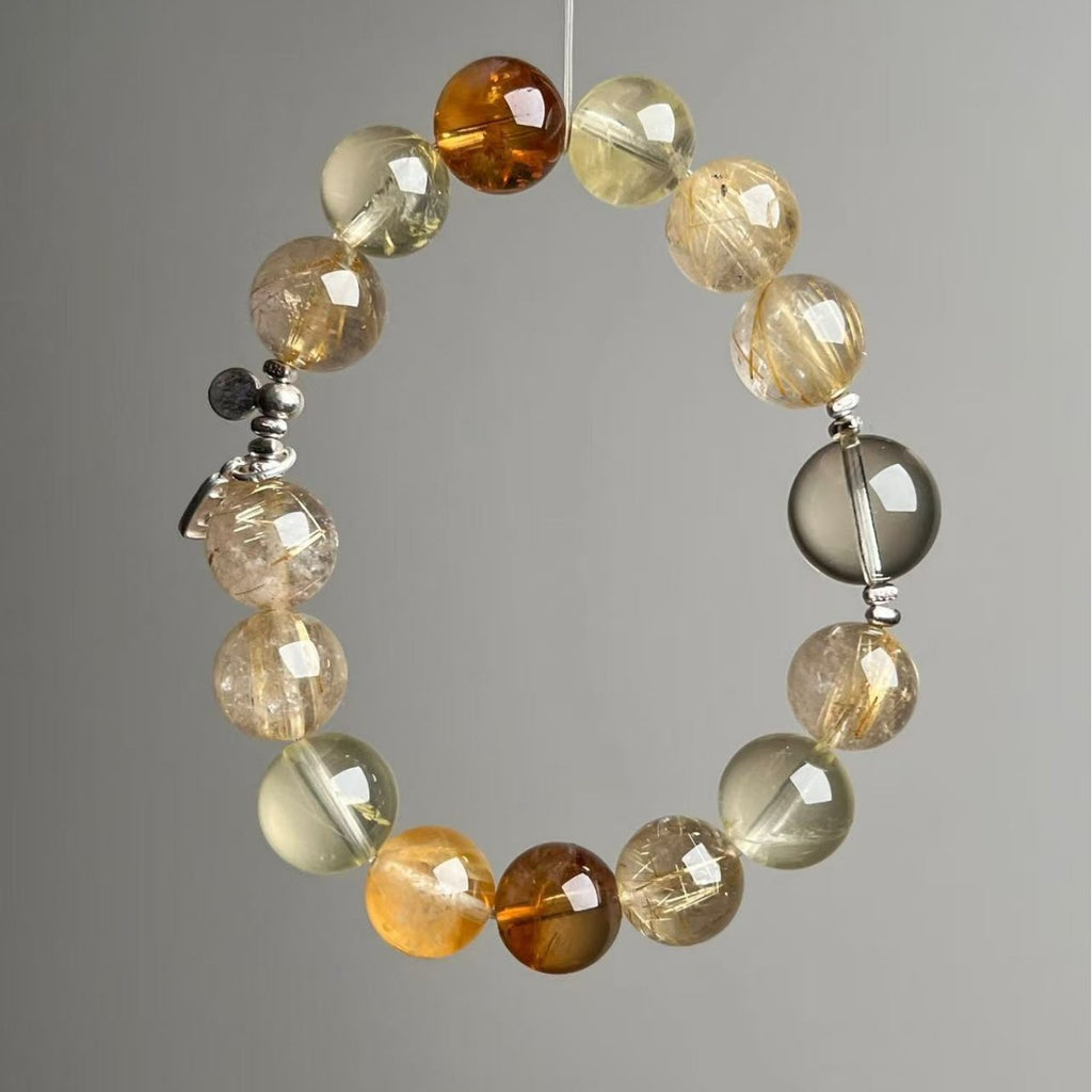 Natural Golden Rutilated Quartz Red-Yellow Phantom Crystal Bracelet 12mm - View 2