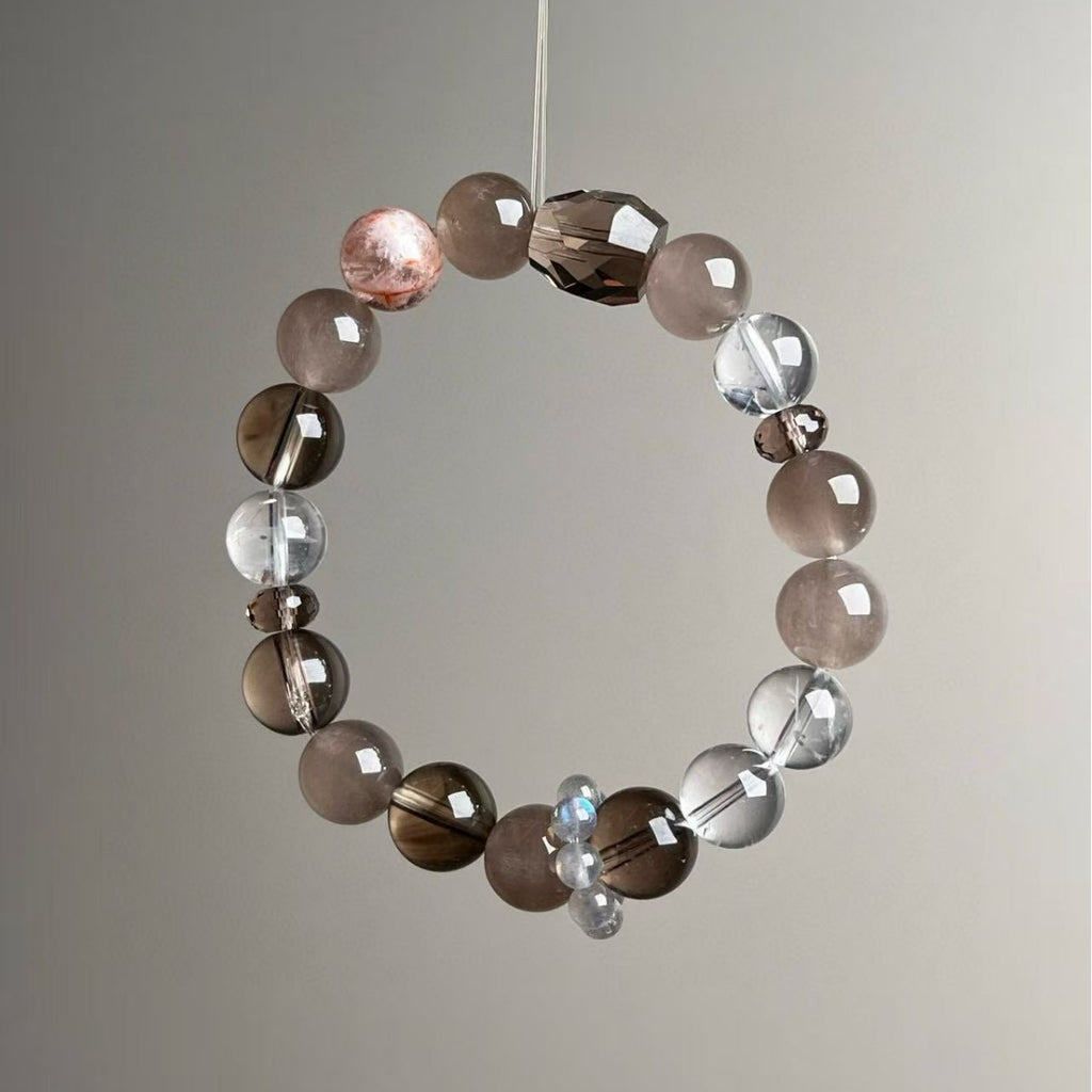 Natural Smoky Quartz Clear Quartz Rabbit-Hair Phantom Crystal Bracelet 11mm - View 2