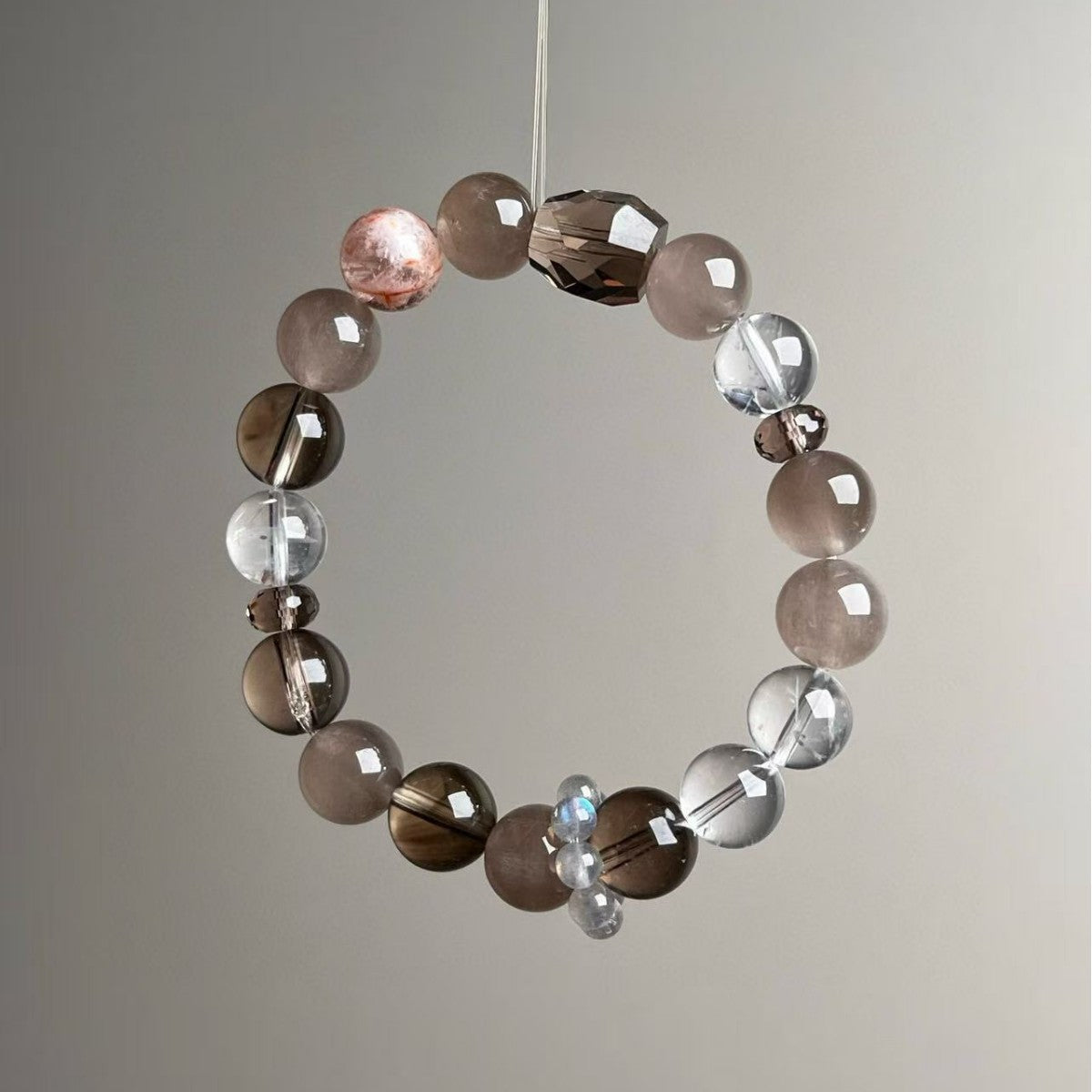 Natural Smoky Quartz Clear Quartz Rabbit-Hair Phantom Crystal Bracelet 11mm - View 2
