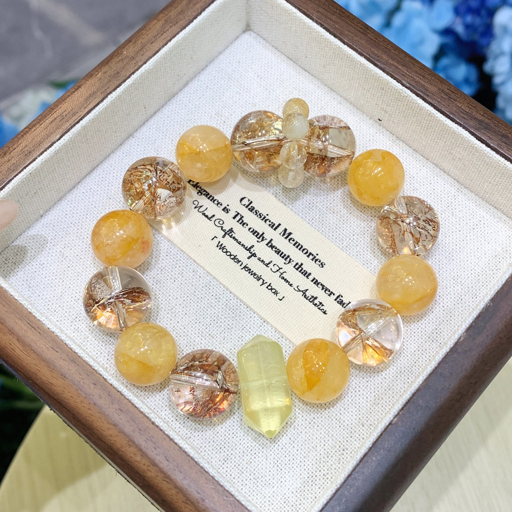 Dansenmonk Natural Clear Quartz Multi-Stone Bracelet Handcrafted Crystal Beaded Bracelet 12-14mm Gemstone Jewelry
