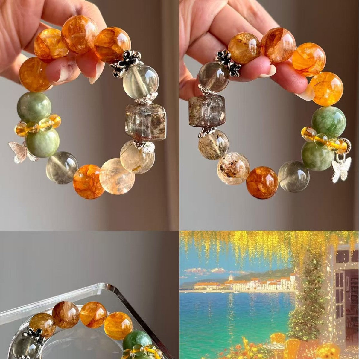 Dansenmonk 16mm Large Grain Natural Yellow Hematoid Phantom Crystal Bracelet Wealth Guardian Energy Stone For Taurus Capricorn Aries Women Luxury Wrist Jewelry