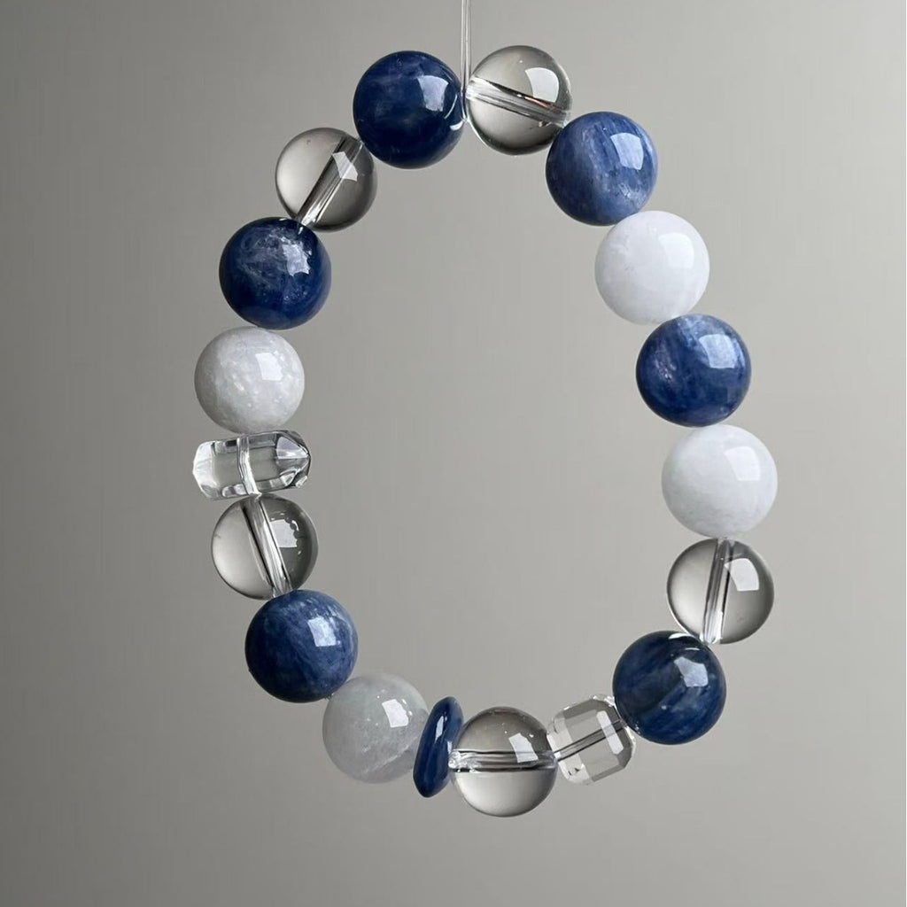 Natural Kyanite Snow Phantom Moonstone Mixed Bracelet 12.5mm - View 2
