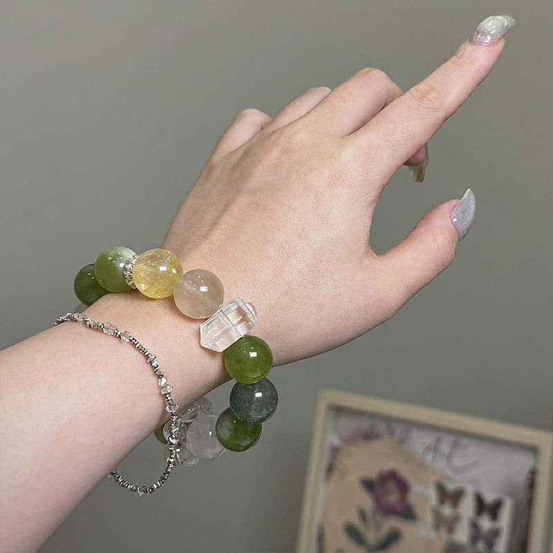 Dansenmonk Green Serpentine Jade Mixed Crystal Wealth Bracelet | Healing Manifestation Talisman