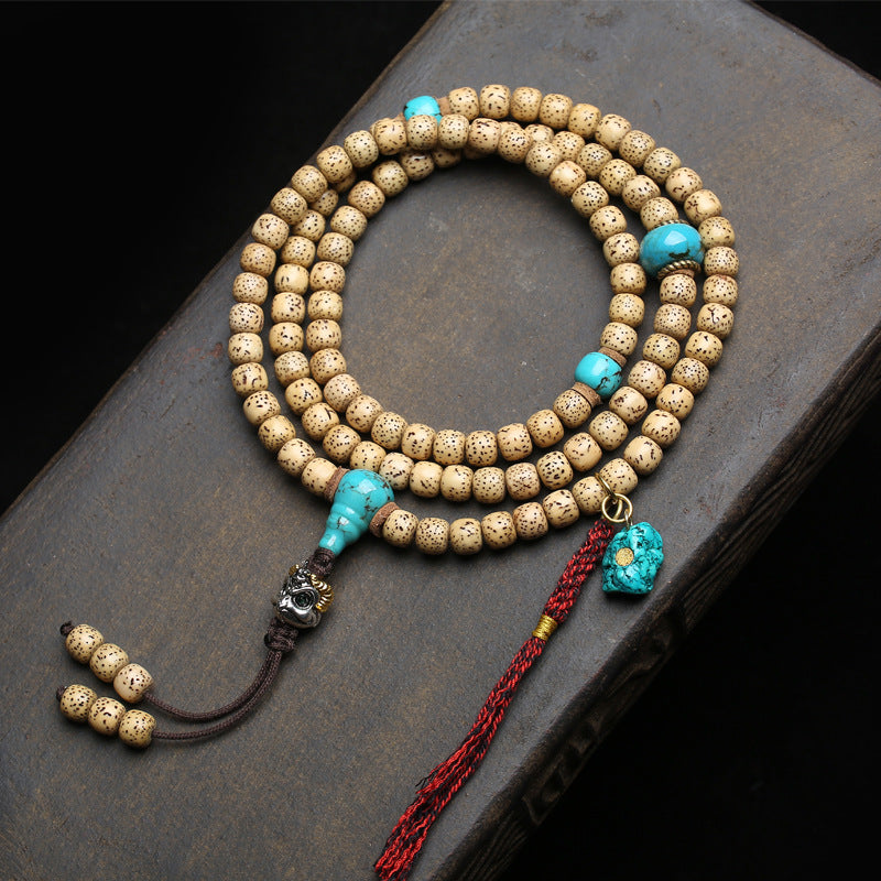 Dansenmonk Vintage Natural Hainan Old-Stock Star Moon Bodhi 108 Mala | Tibetan Style Prayer Bead Necklace
